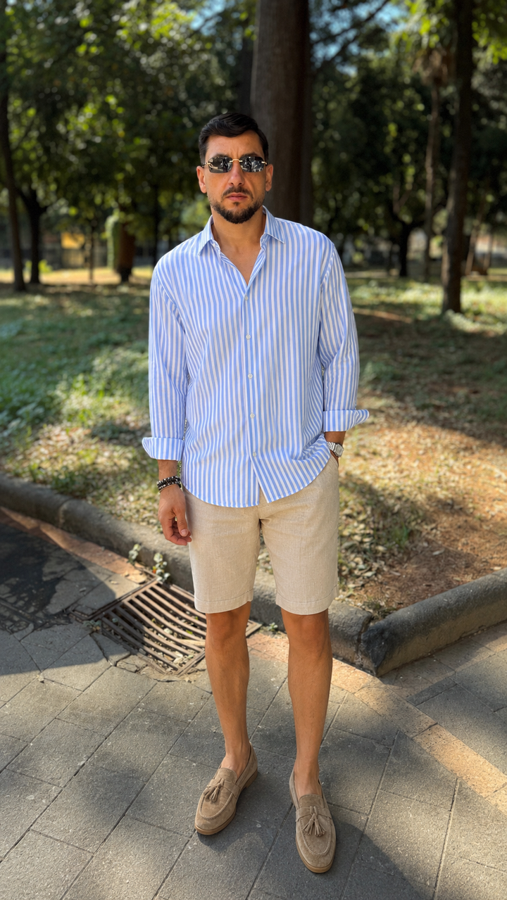 Camicia Sartoria Migliaccio 100% lino a righe