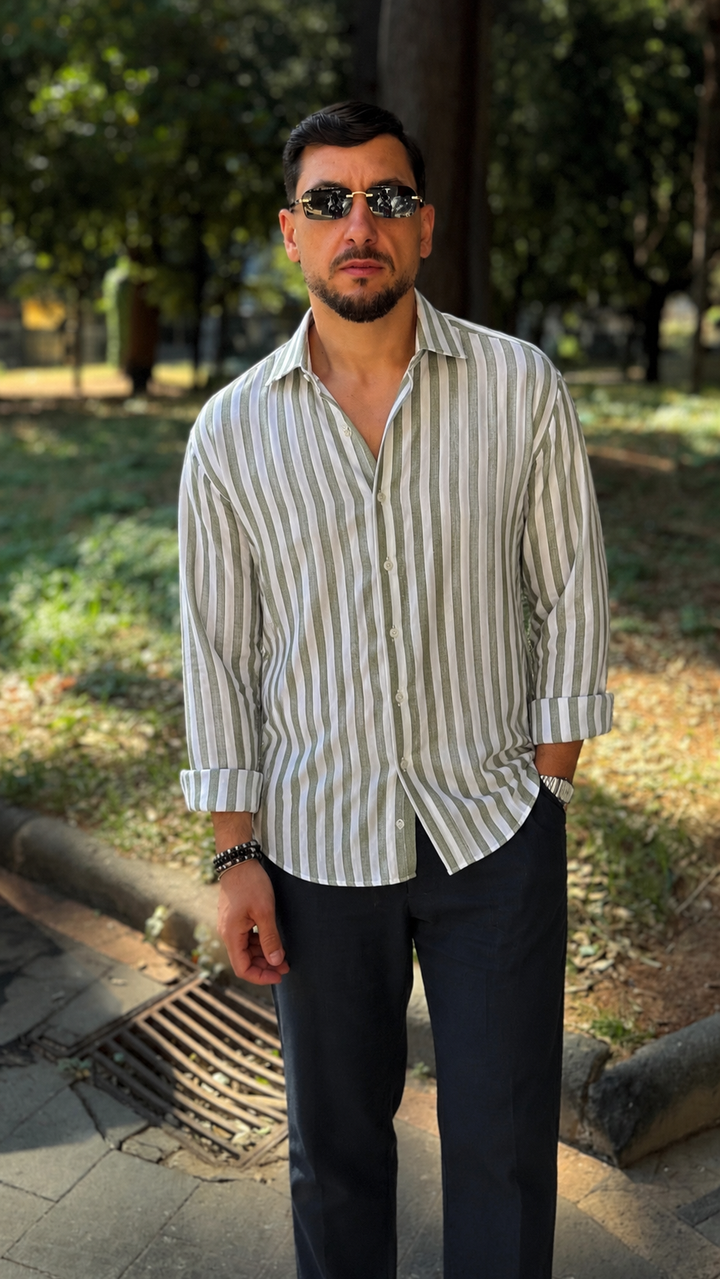 Camicia Sartoria Migliaccio 100% lino a righe