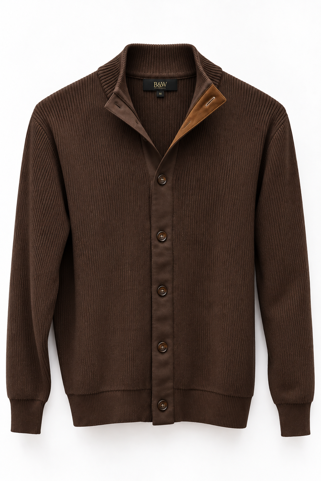 Cardigan Costina con Collo Alto e Dettaglio Scamosciato
