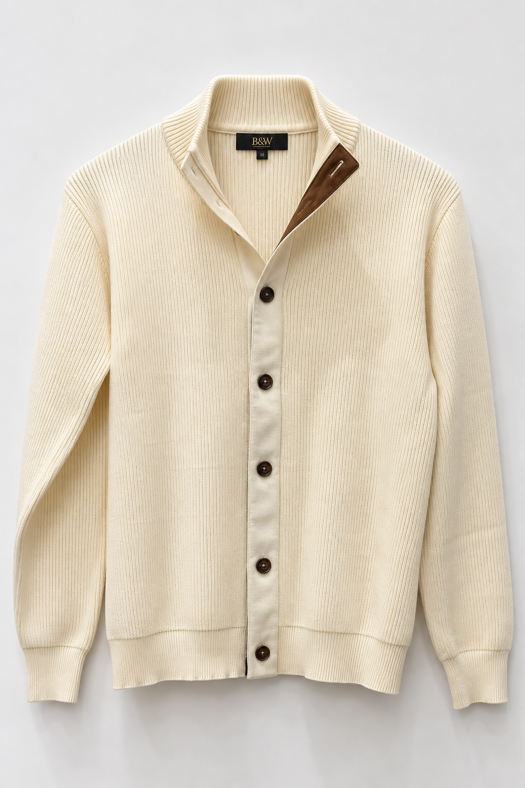 Cardigan Costina con Collo Alto e Dettaglio Scamosciato