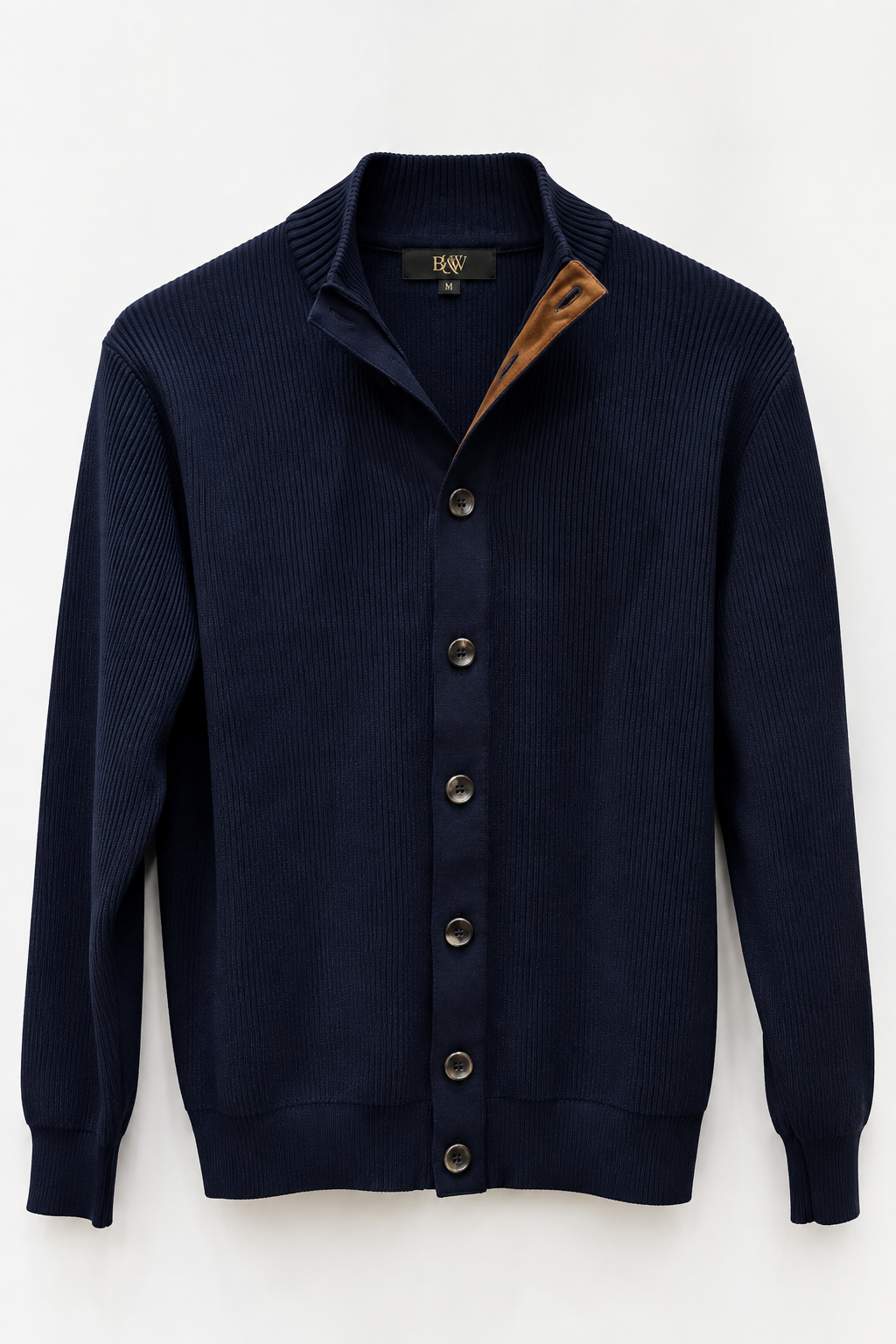 Cardigan Costina con Collo Alto e Dettaglio Scamosciato