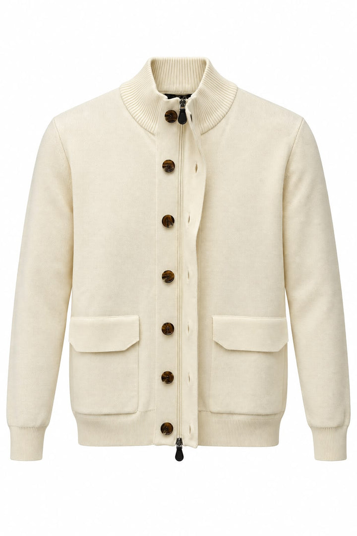 Cardigan Collo Alto con zip e bottoni