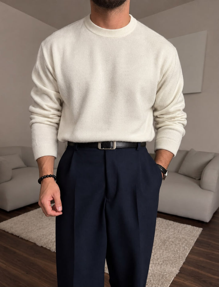 Pullover girocollo misto cashmere