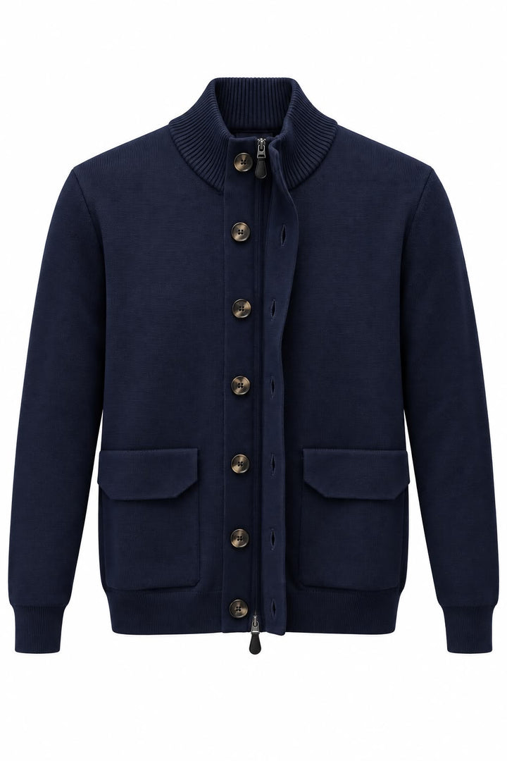 Cardigan Collo Alto con zip e bottoni