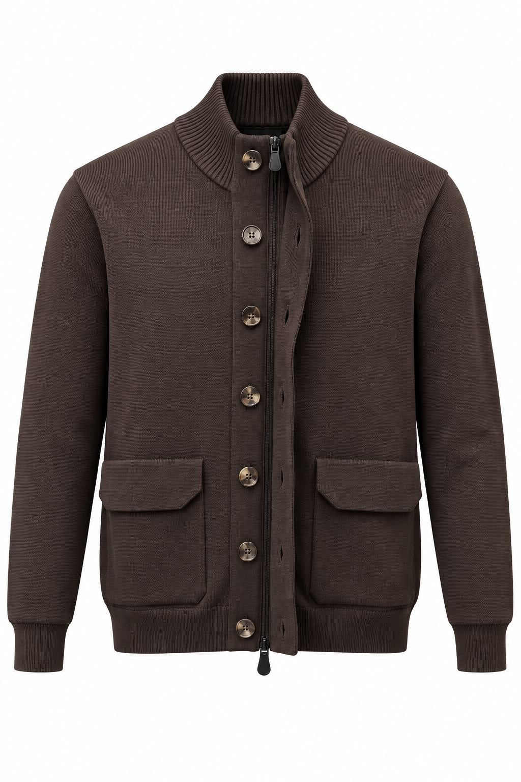 Cardigan Collo Alto con zip e bottoni
