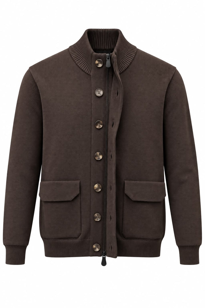 Cardigan Collo Alto con zip e bottoni